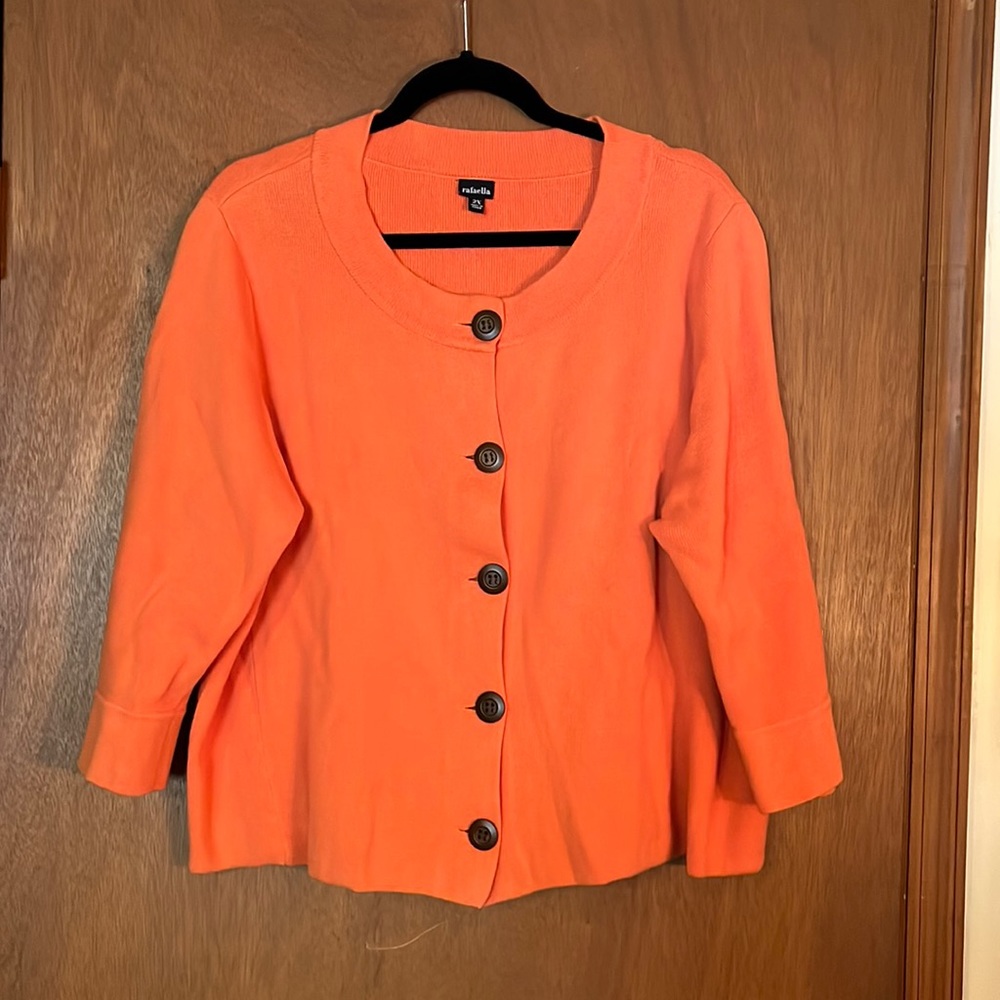 Ladies 3/4 sleeve 100% cotton Rafaela cardigan with wood look buttons